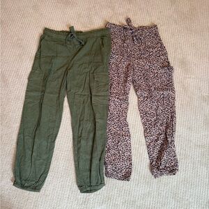 Green and Leopard Print Pants Set - linen joggers